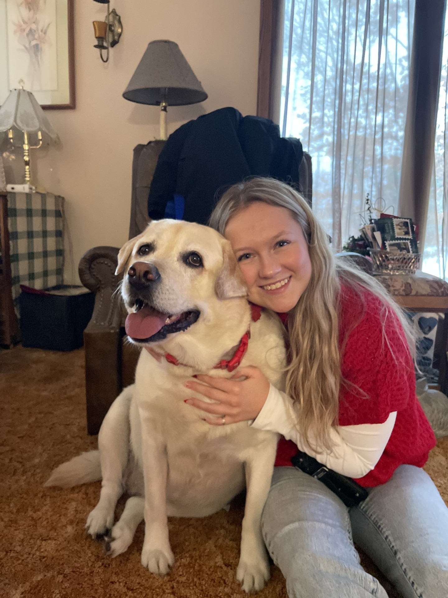 Hailey and her dog Sadie at Christmas